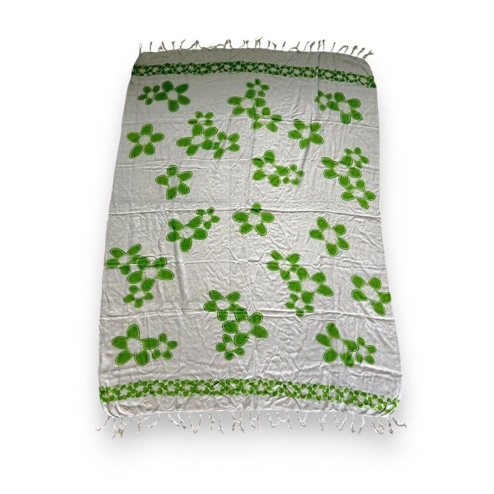 100% Rayon White & Green Swimsuit Beach Cover65” X 46” Scarf Women